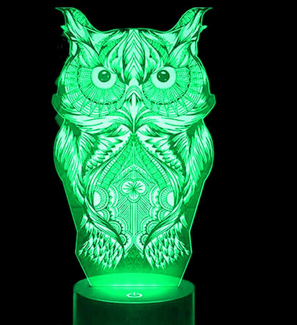 Jinnwell 3D Owl Night Light Lamp Illusion 7 Color Changing Touch Switch Table Desk Decoration Lamps Acrylic Flat ABS