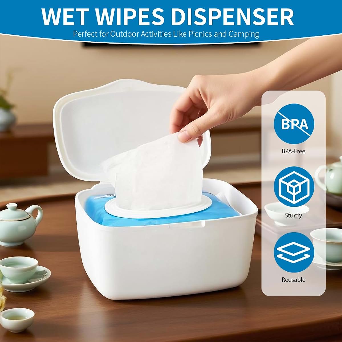 Wipes Dispenser for Flushable Wipes - Refillable PP Plastic Container