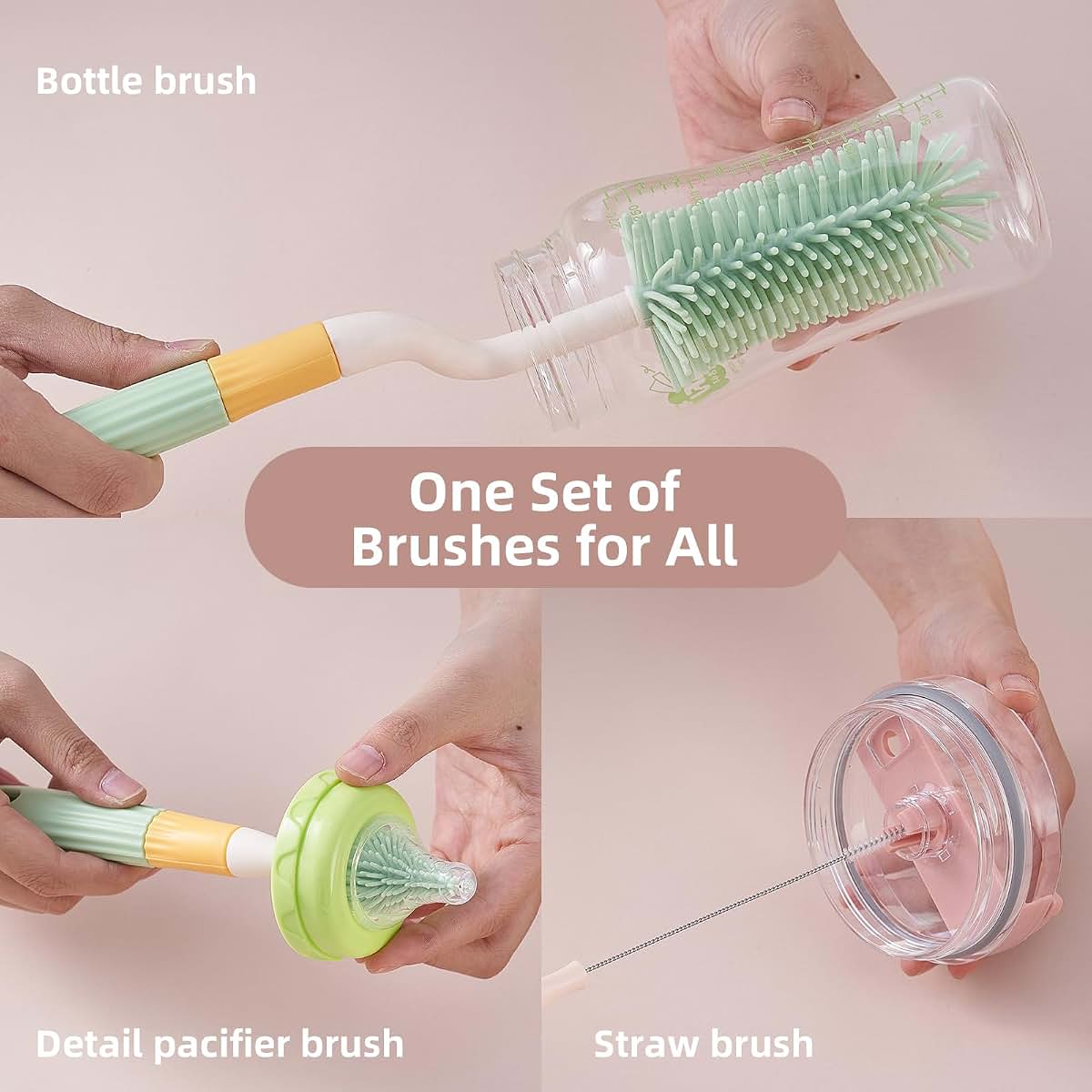 Malalife 3-in-1 Silicone Baby Bottle Brush Set With Storage Holder (photo 2)