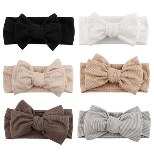 Lawnrden Girls Headbands with Bows, Baby Headbands with Bow, 6PCS Stretchy Cotton Baby Hair Bow, Colorful Soft Newborn