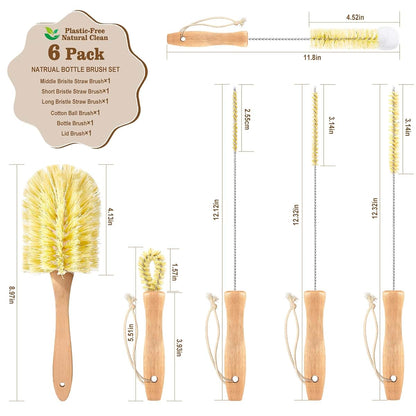 Valentise Bottle Brush Set 6 Pack Sisal Bristle Natural Cleaning Set