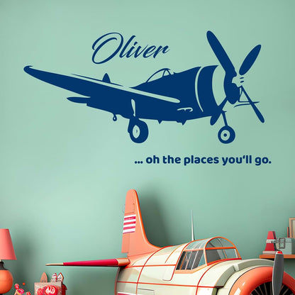 CRYPTONITE Custom Name Transportation Theme - Airplane in the Sky for my Baby - Baby Boy / Girl - Wall Decal Nursery