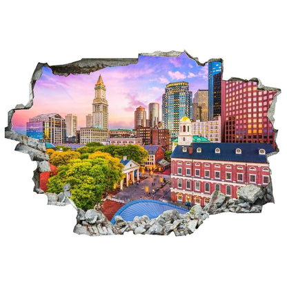 Higoss Boston Skyline 3D Wall Decal, Removable Peel And Stick Mural (photo 2)
