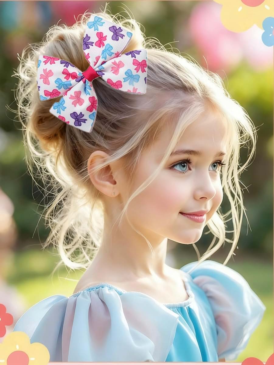 BOENBE LOVED 3-Pack Bow Denim Hair Clips, No-Slip Barrettes, Pink