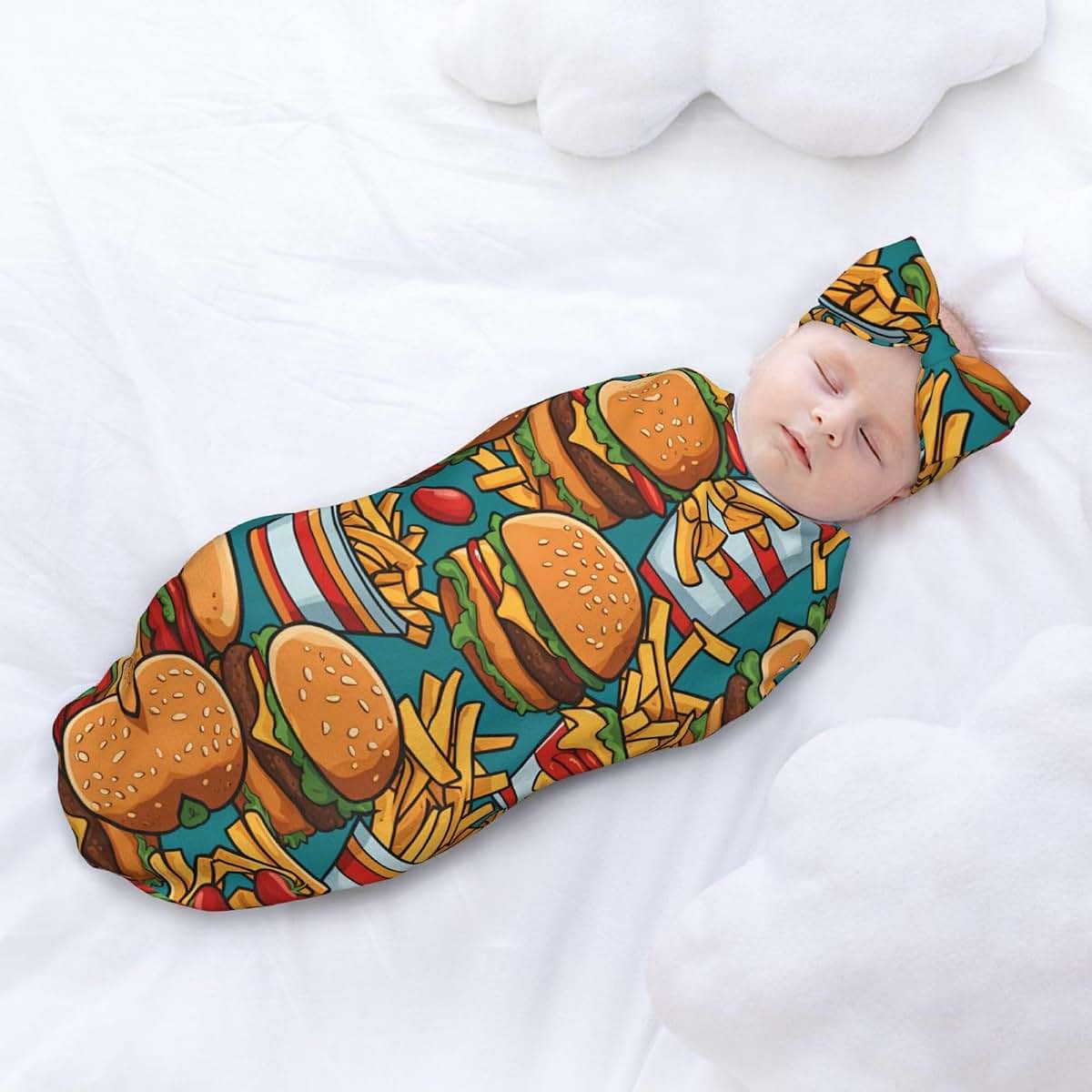 WZYCWB Burger Fries Baby Swaddle Set With Headband (photo 3)