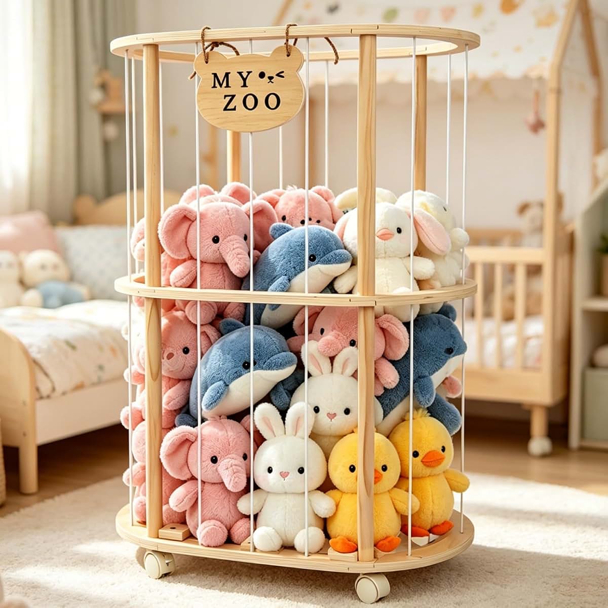 Singda Stuffed Animal Storage Wooden Zoo Holder With Wheels