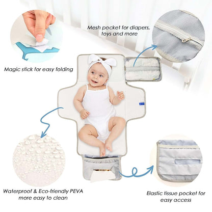 Nesatuwa Portable Baby Changing Pad with Built-in Pillow, Watercolor Sharks, Waterproof Foldable