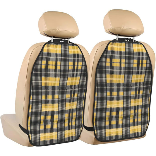 Ggnkdl Yellow Gray Black Plaid Car Backseat Organizer And Kick Mat 2-Pack