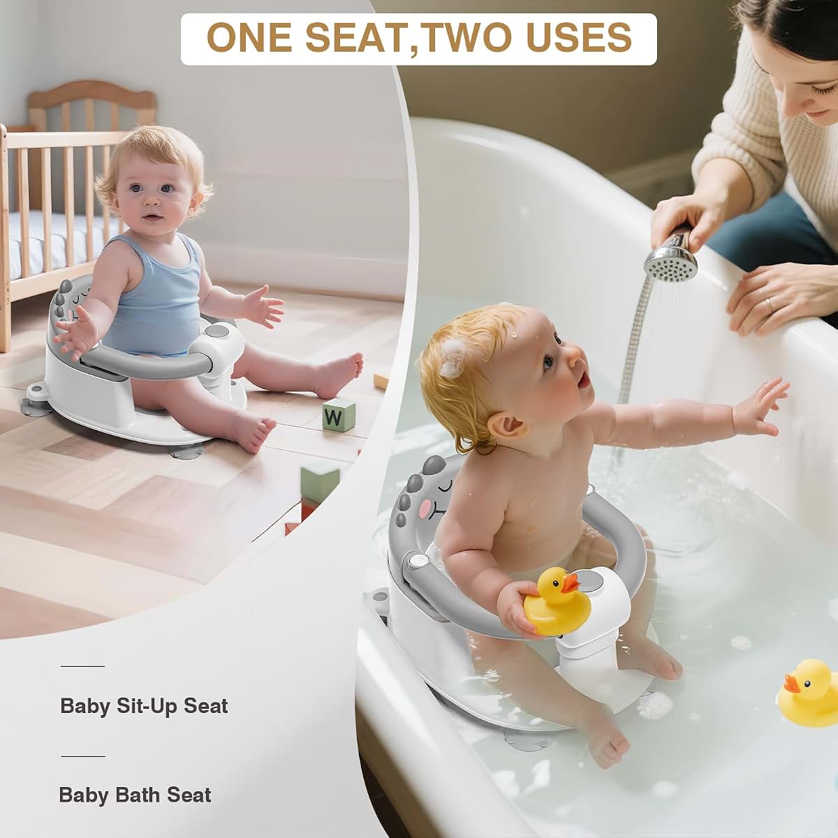 BabyOneStop Baby Bath Seat With Openable Armrests For Sitting Up