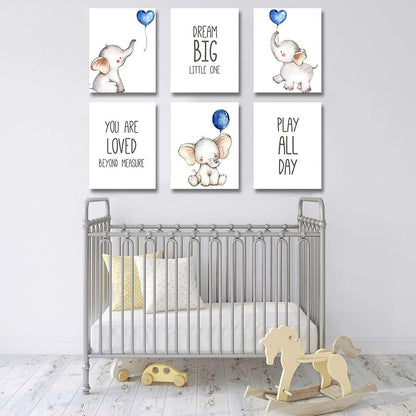 Elephant and Balloons Wall Art Prints for Nursery Decor