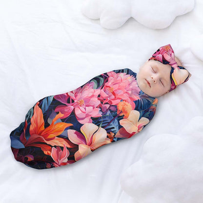 WZYCWB Colorful Tropical Plant Leaves Newborn Swaddle Blanket And Headband Set