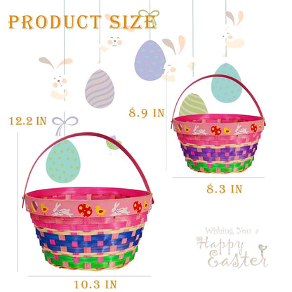 Uptotop 4 Pc Woven Bamboo Easter Basket Set with Handles and 5 Color Crinkle Paper Filler