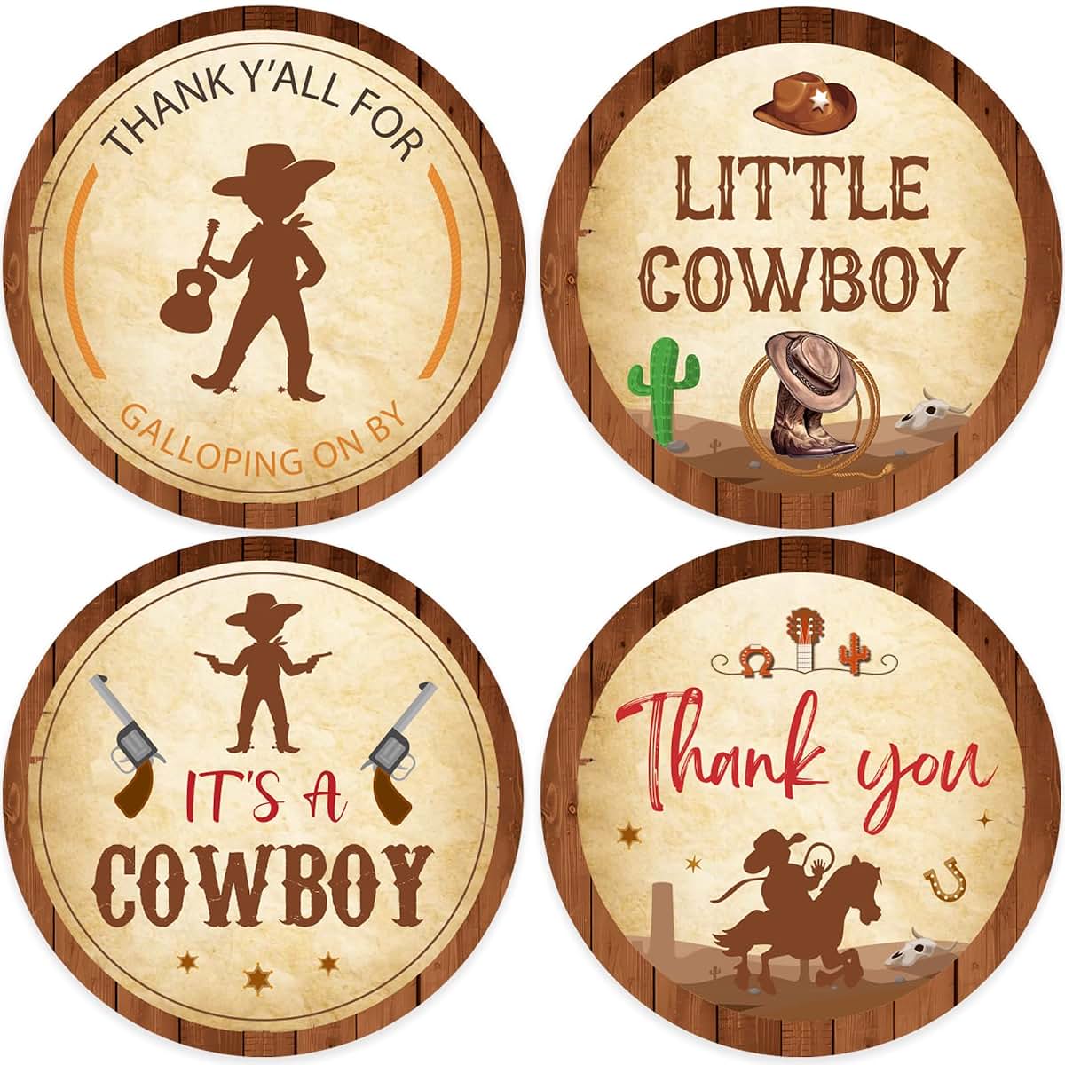 Cowboy Thank You Stickers Kit for Western Baby Shower Party Decorations