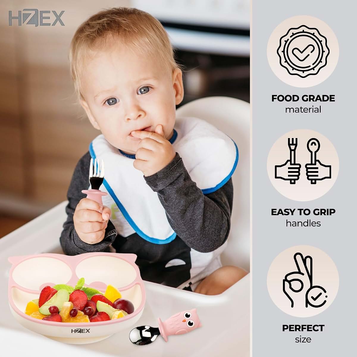 Hzex Owl Feeding Set for Toddlers | Suction Silicone Mealtime Utensils