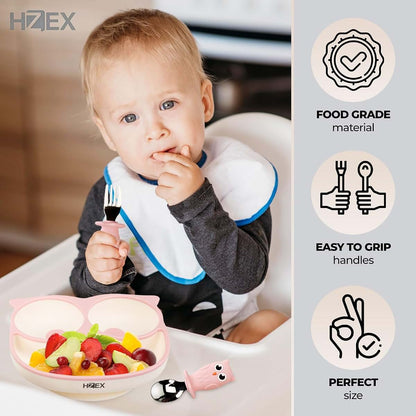 Hzex Owl Feeding Set for Toddlers | Suction Silicone Mealtime Utensils