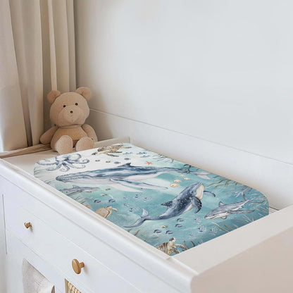 BabyOneStop Sea Animal Changing Pad Cover Fitted 32x16 Inch Polyester