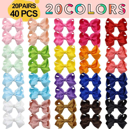 BabyOneStop 40-Piece Hair Bows and Clips Set for Baby Girls, 3-Inch Alligator Clips, Ponytail and Pigtail Holders