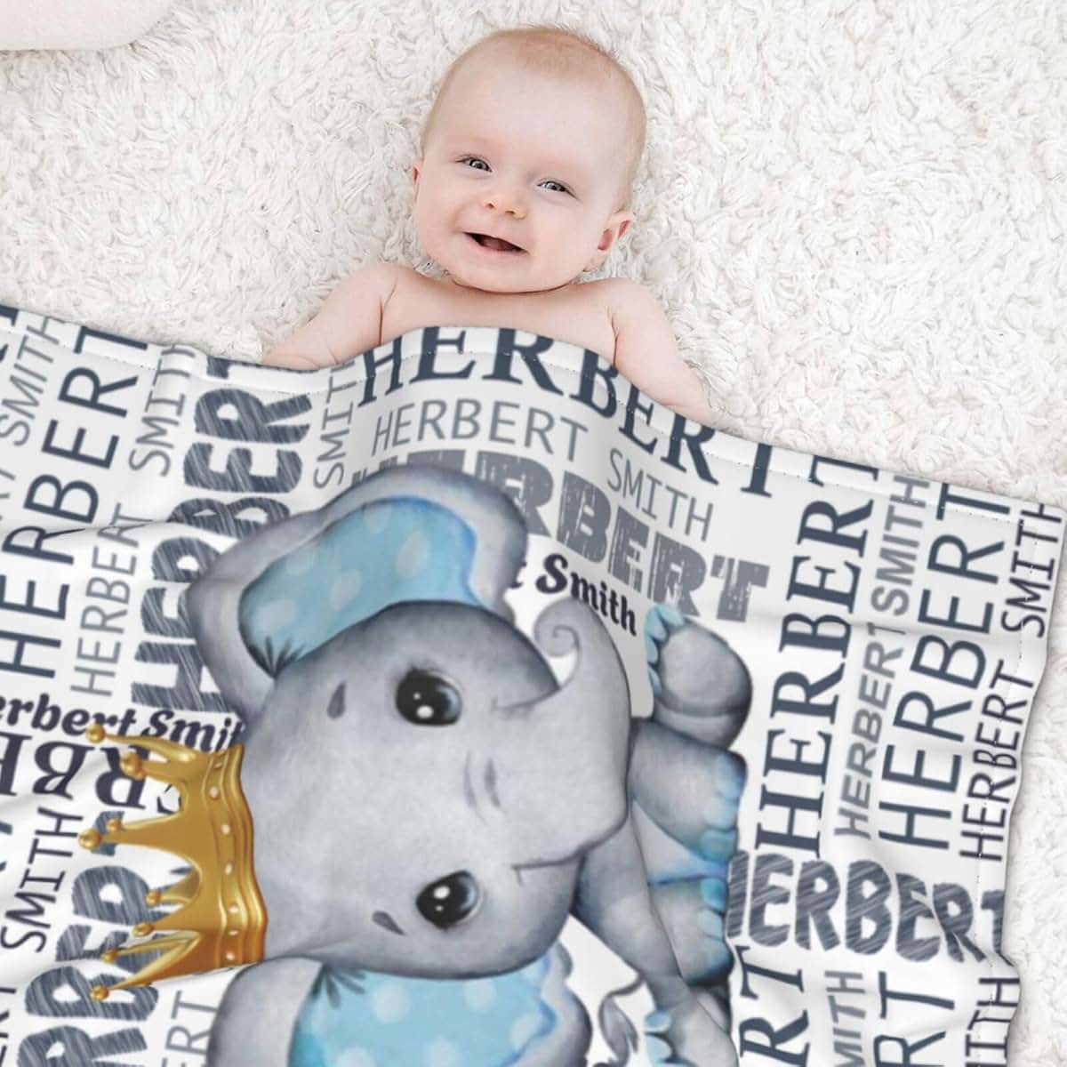 OFCCUSTOM Personalized Name Blankets Customized Baby Animal Blankets for Infant Toddler, Baby Gift Blanket for Birthday (photo 3)