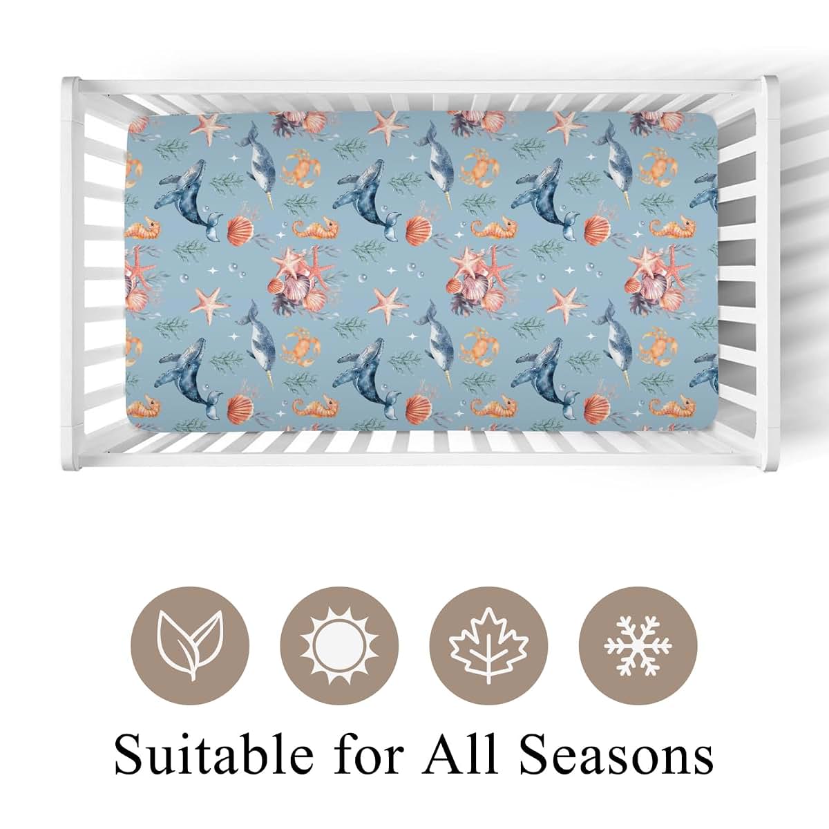 Wicbfdfv Watercolor Blue Whales Fitted Crib Sheet (photo 2)
