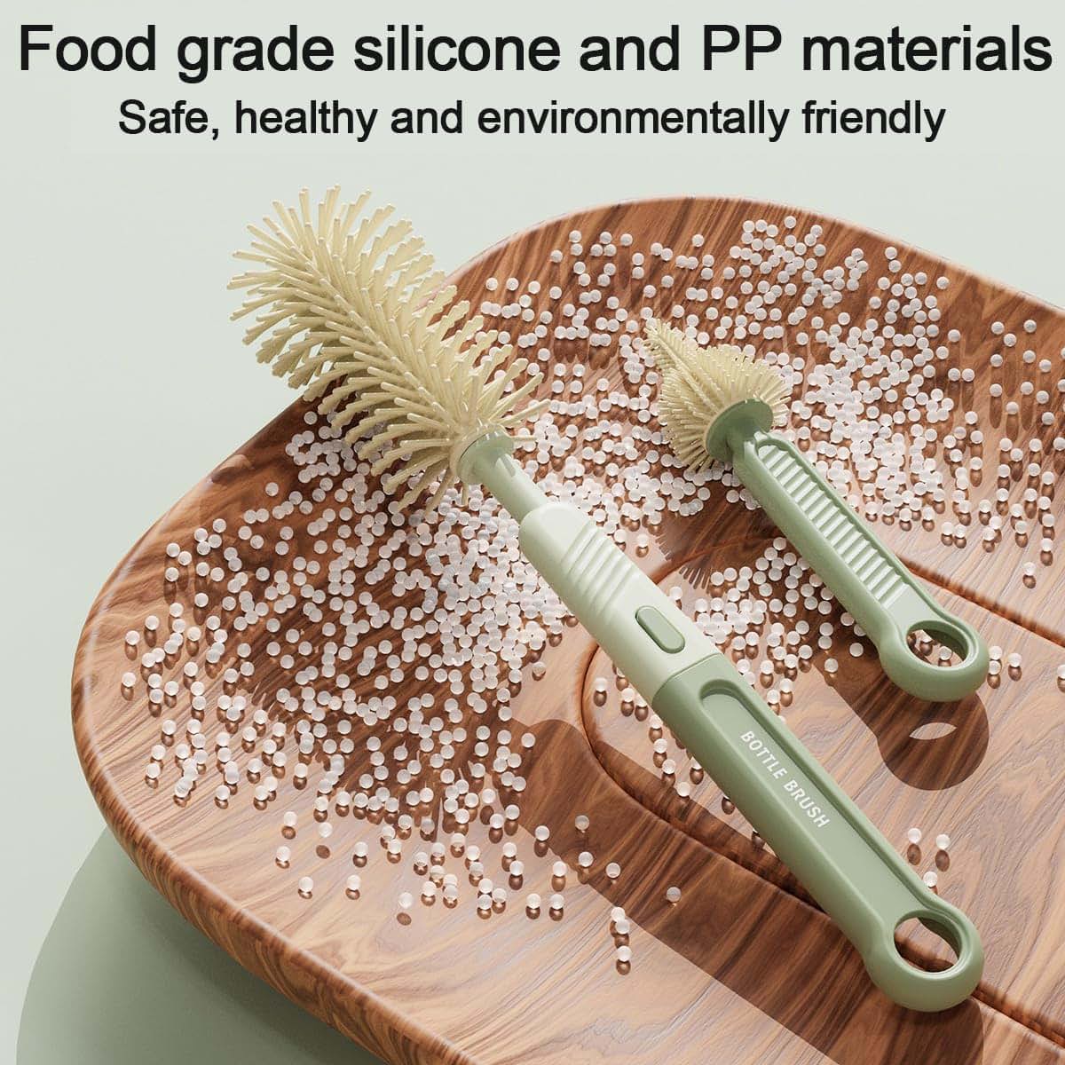 GIBENUO Silicone Bottle Brush Set with Nipple and Straw Brush, Drying Rack and Storage Box, Green