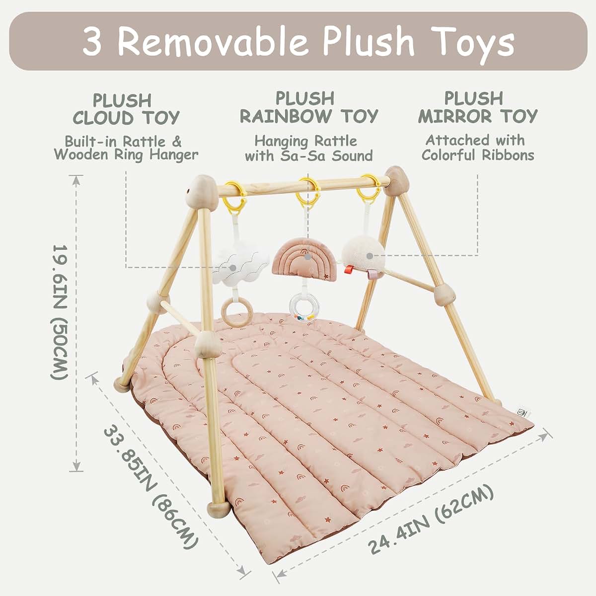 Wooden Baby Play Gym & Activity Mat for Sensory Development