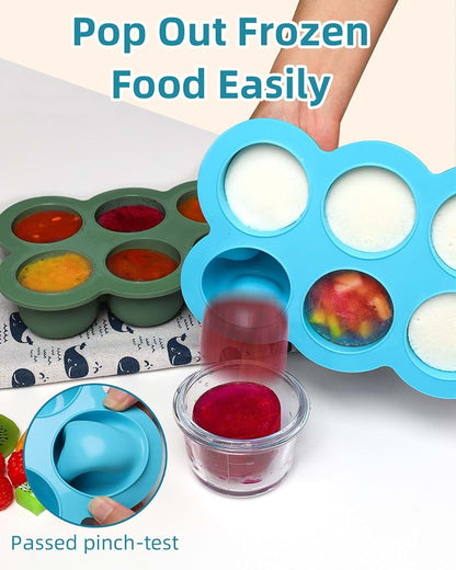 btrfe Silicone Baby Food Freezer Tray with Clip-On Lid, 6 x 3oz, Blue
