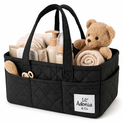 Adonia & Co Diaper Caddy Organizer – Baby Essentials Organizer, Large Nursery Storage Basket with Removable Divider, 8