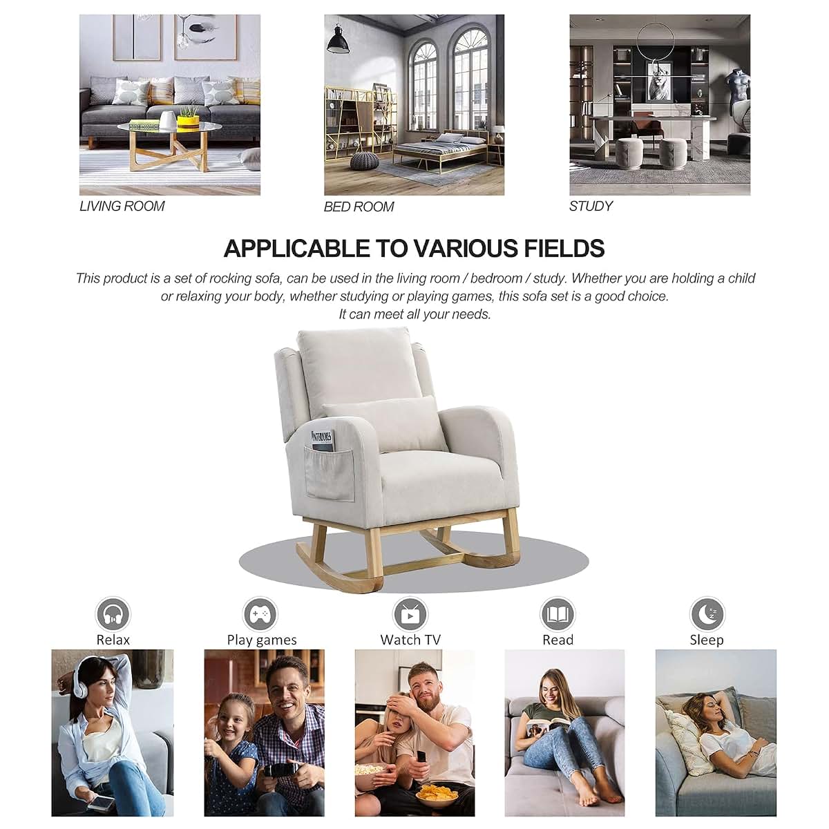 Fulvari Upholstered Modern Rocking Chair with High Back