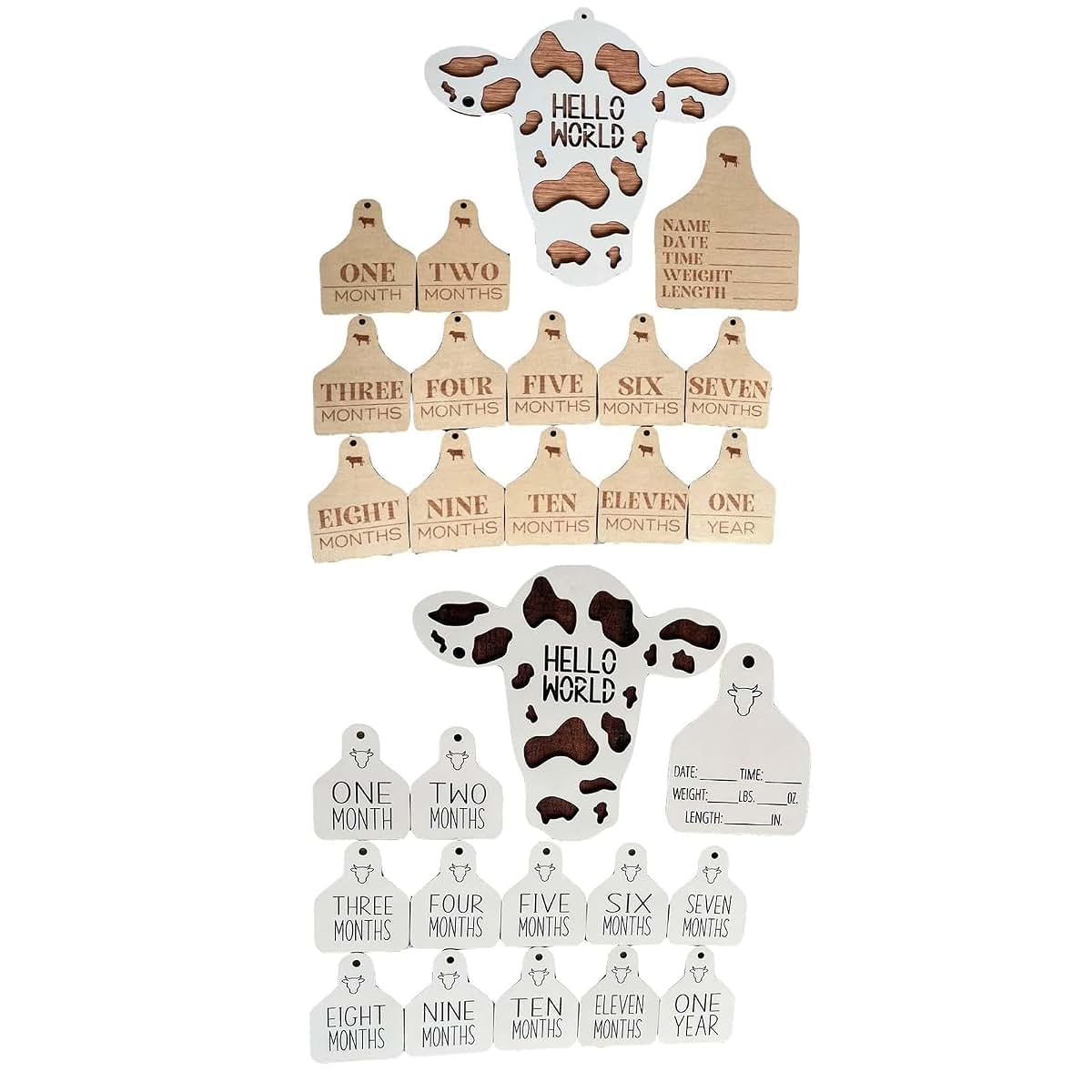 LSFWJP Cow Themed Wooden Baby Milestone Cards - Brown (photo 4)