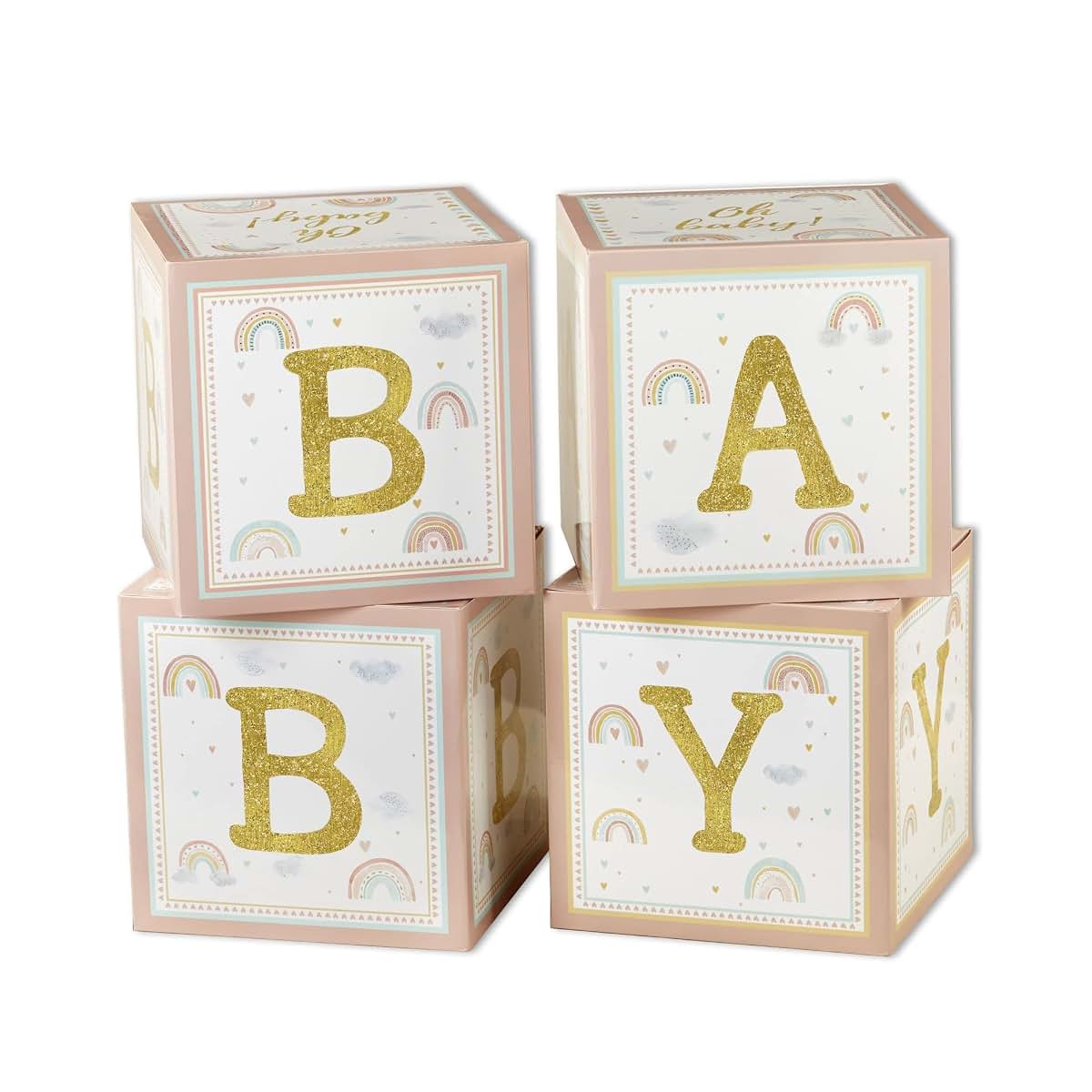 Kate Aspen Boho Rainbow Baby Block Box Set of 4 Photo Prop Decoration