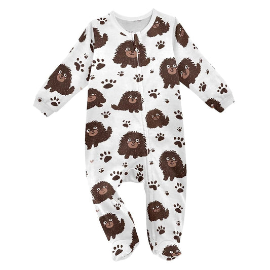BabyOneStop Brown Poodle Print Cotton Footie Pajamas With Zip Front