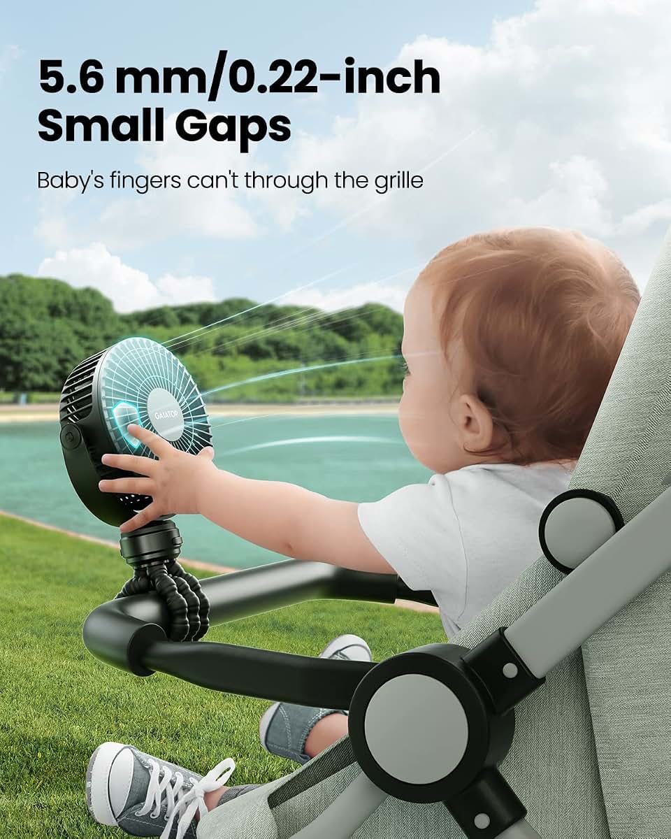 Mini Portable Stroller Fan with 360° Rotation and Rechargeable Battery