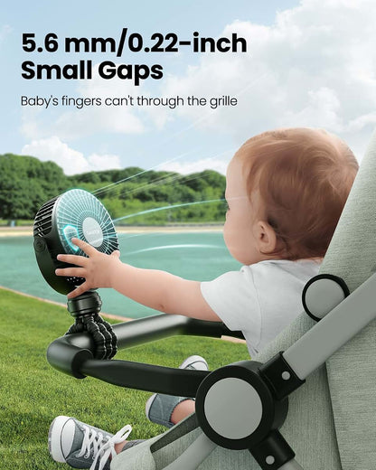 Mini Portable Stroller Fan with 360° Rotation and Rechargeable Battery