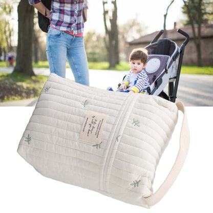 BAOK Diaper Bag, Soft Cotton Stroller Bag With Embroidered Leaf Pattern (photo 2)