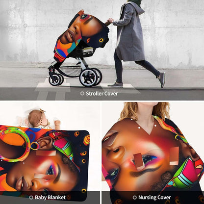 Uvwxyzabc Baby Car Seat Canopy And Nursing Cover With African American Art Design (photo 3)
