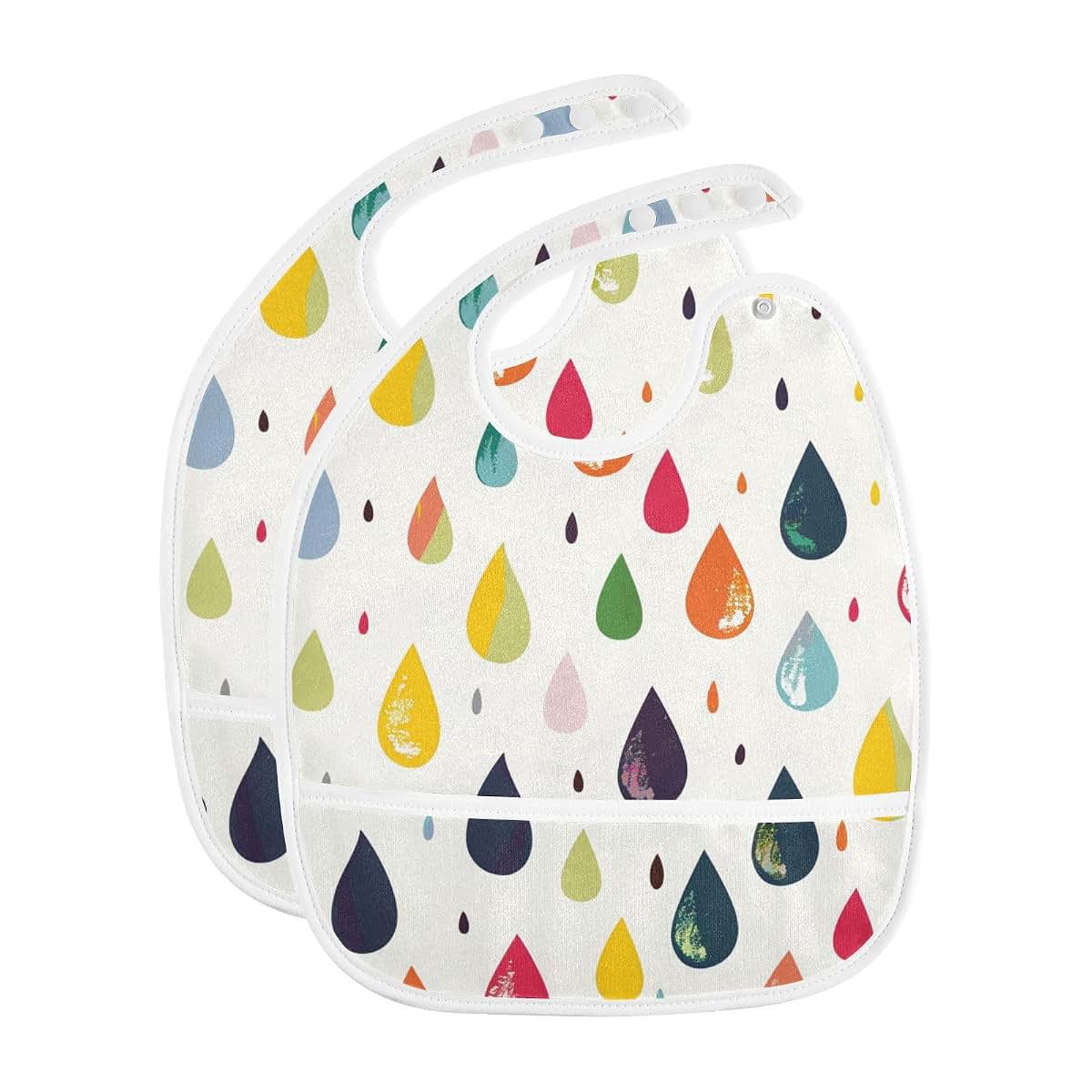Yoogain Colorful Flat Raindrops Bibs for Drooling Drooling and Teething Absorbent 2 Pack Baby Bibs and Burp Bibs for