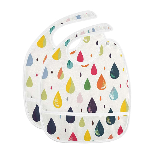 Yoogain Colorful Flat Raindrops Bibs for Drooling Drooling and Teething Absorbent 2 Pack Baby Bibs and Burp Bibs for