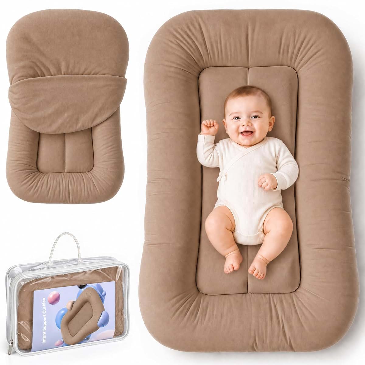 NestleMom Infant Support Cushion for Newborn 0-24 Months, Brown-DD