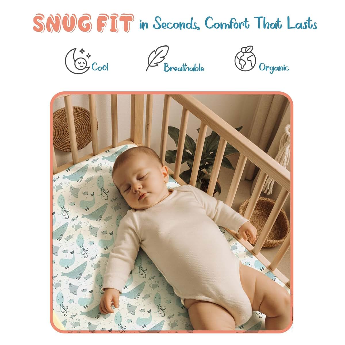 Threadmill 100% Organic Cotton Fitted Crib Sheets, 2 Pack