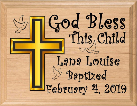 Broad Bay Baptism Gift Plaque – Custom Name and Date Christening Gift for Baby Boys or Girls – Solid Maple Wood
