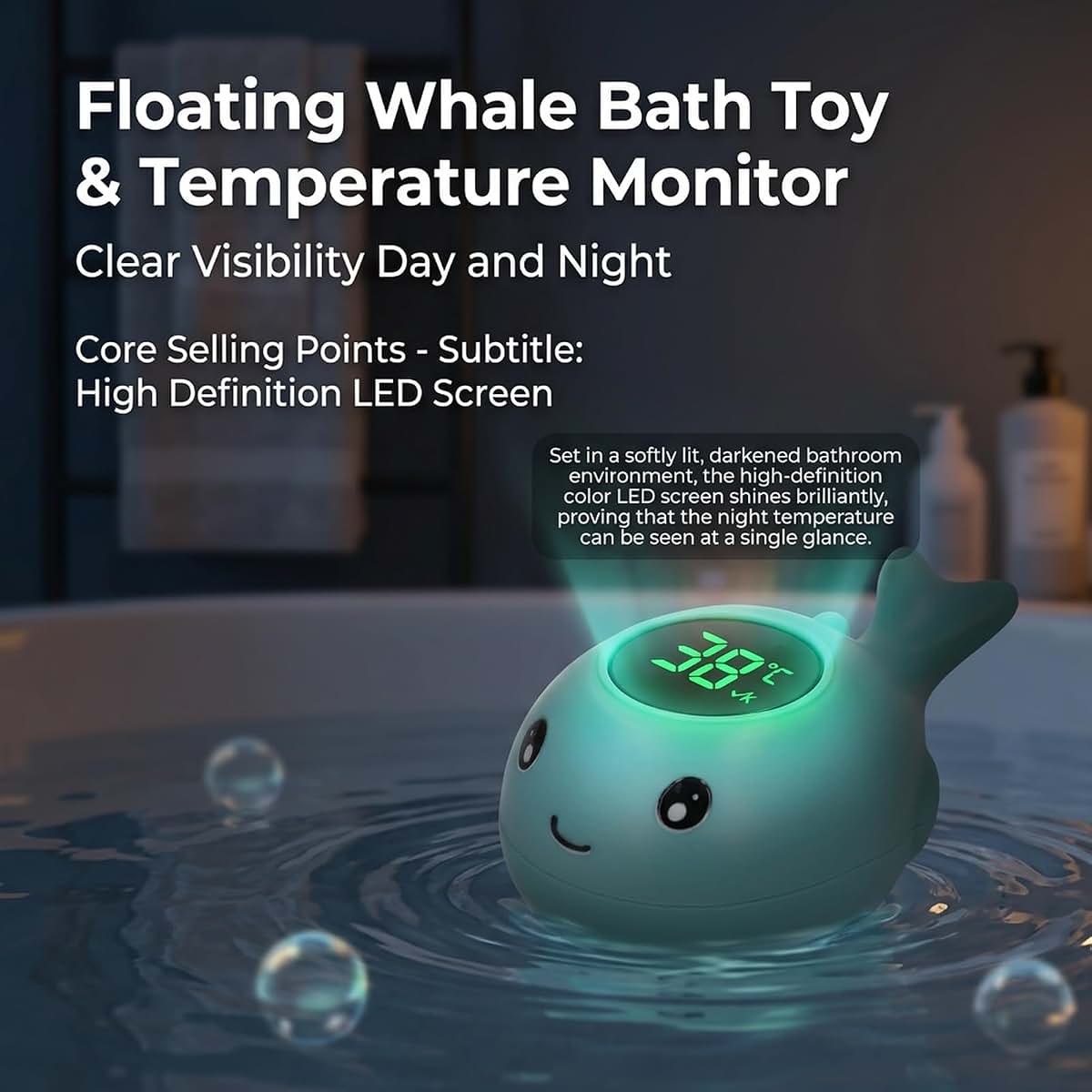 HaloVerde Whale Bath Thermometer Floating Toy with Color Temperature Indicator (photo 2)