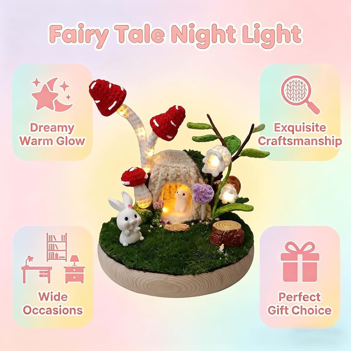 Svetilnikya Handmade Crochet Mushroom Night Light, Multicolored Small Desk Lamp (photo 3)