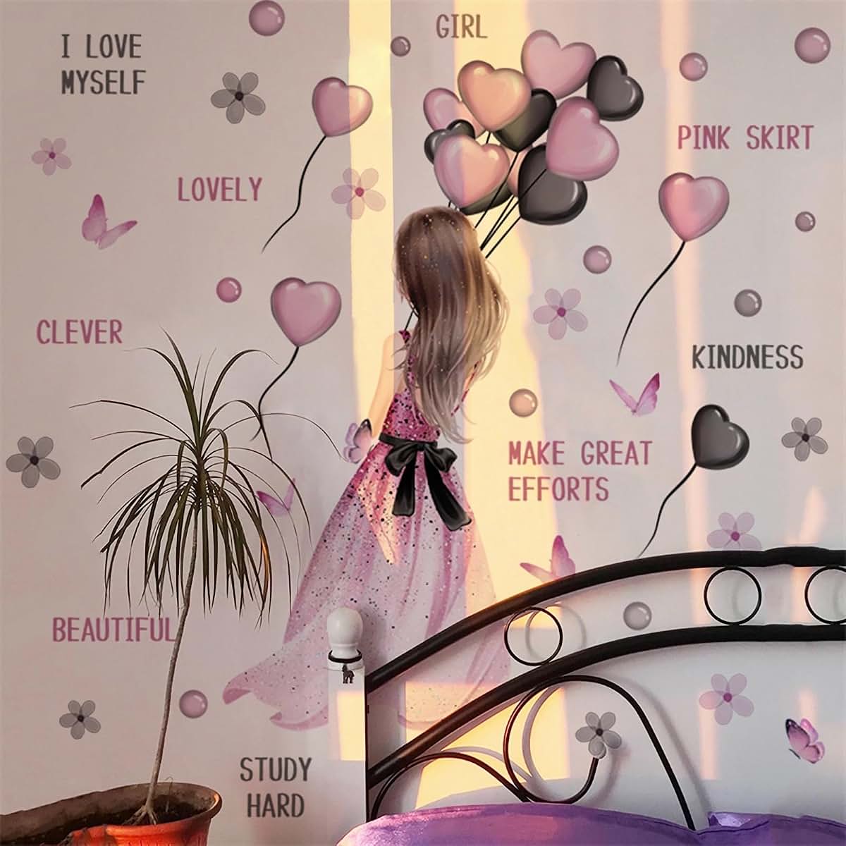 Sacinora Pink And Black Heart Balloon Wall Decals For Nursery