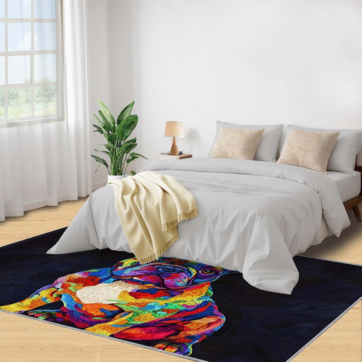 HYGIUID Dog Rug for Kids Room, French Bulldog Rug - 5x6, Pop Animal Bedroom Rugs, Washable & Non Slip Carpet for Home