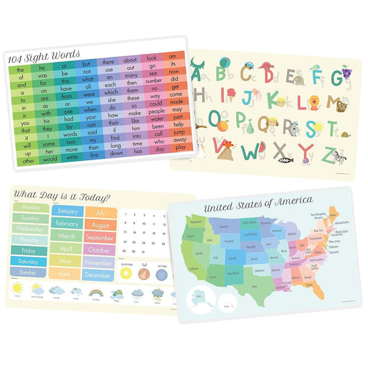 Educational Kids Placemats Set of 4 for Table Decor