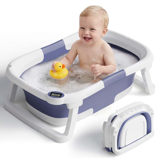 iBabyMax Collapsible Baby Bathtub with Thermometer for Newborns to Toddlers