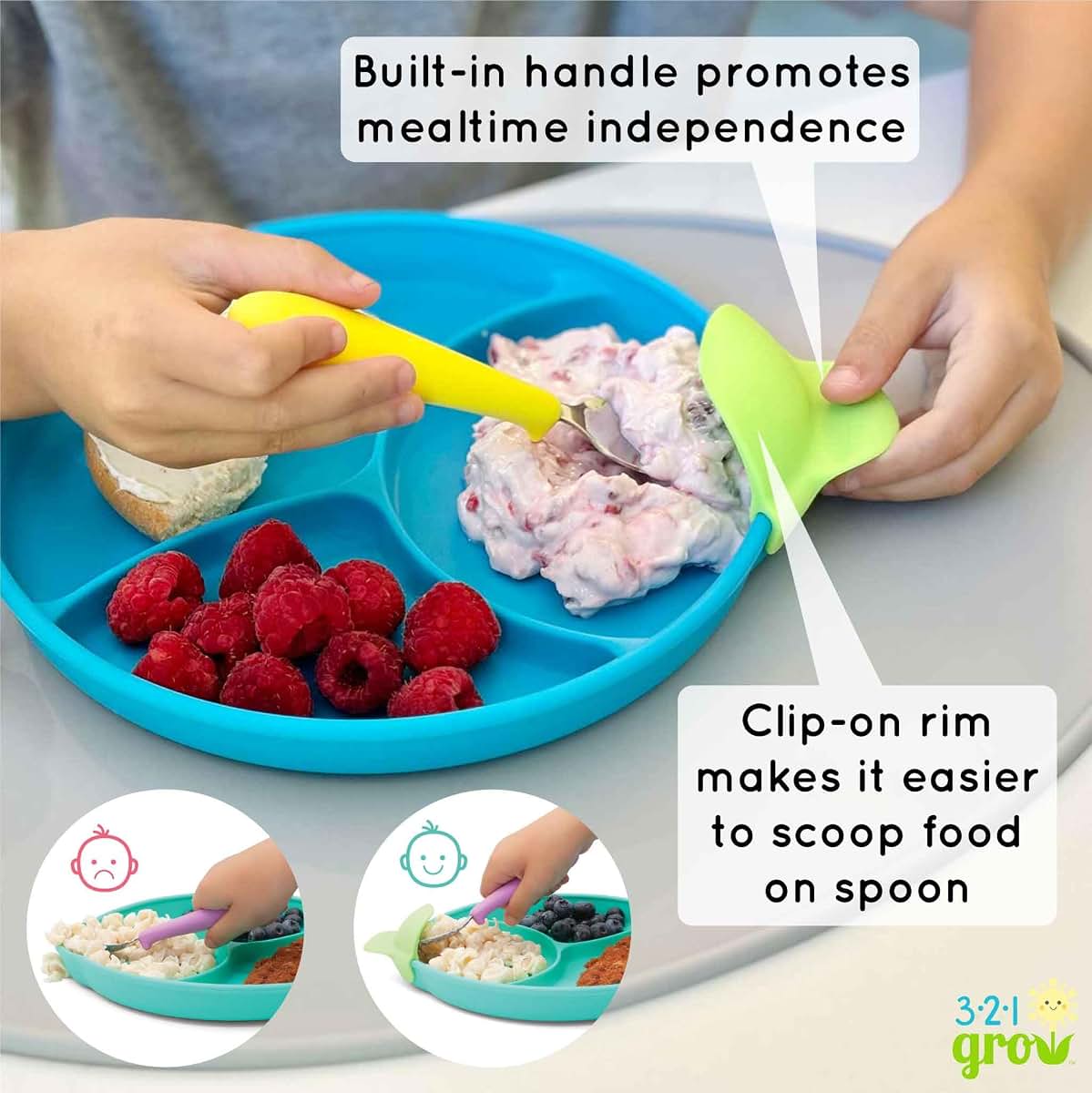 321 Grow Silicone Easy Scoop & Hold Plate Set for Self-Feeding