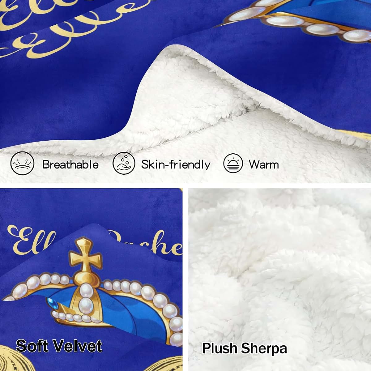 NZOOHY Personalized Crown Baby Blanket, Custom Sherpa Fleece Throw (photo 4)
