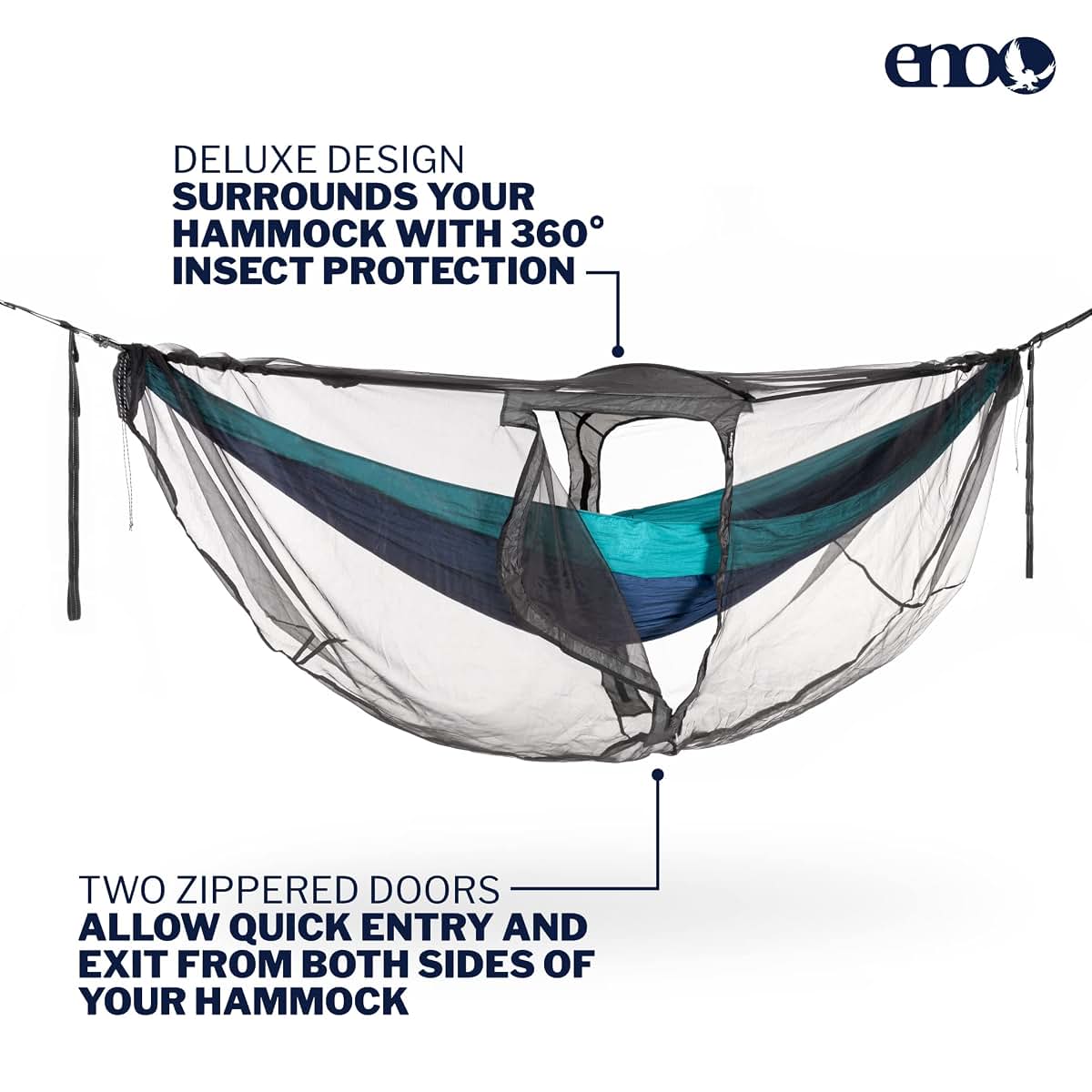 ENO Guardian DX Bug Net - Deluxe Hammock Netting with Dual Doors - Charcoal