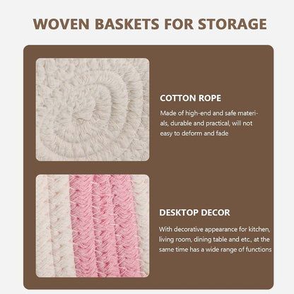JOINPAYA Cotton Rope Rabbit Basket Organizer with Handle, White Round Storage Bin